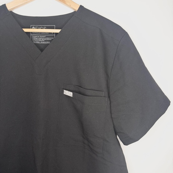 Figs Technical Collection Women's Single Pocket Black V-Neck Scrub Top Size M - Picture 2 of 5